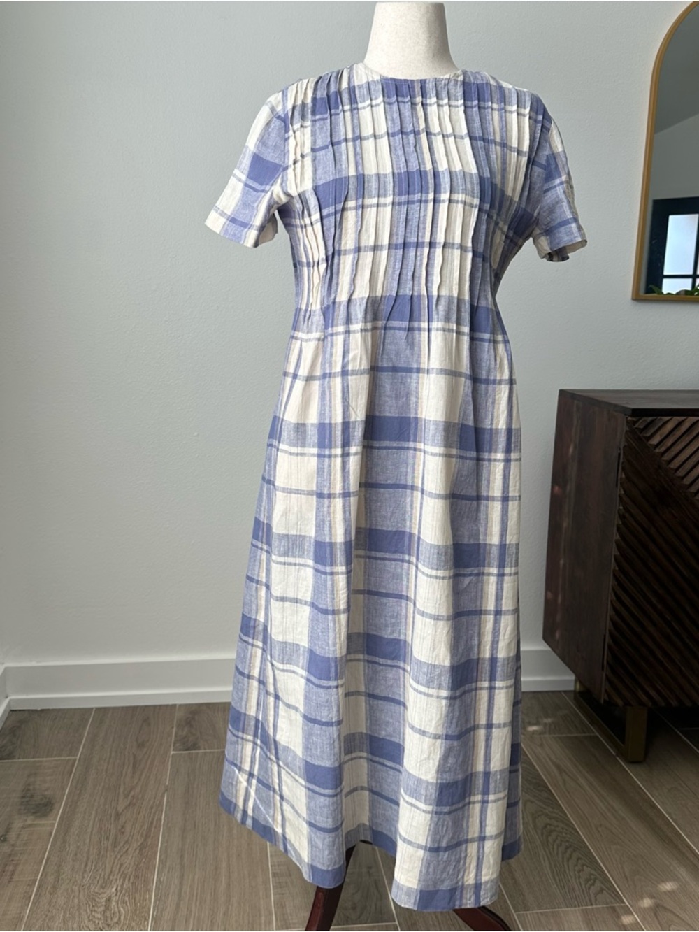 Vintage 90s Positive Attitude Blue and White Plaid Midi Dress